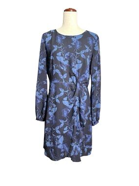 Hutch Blue Floral Dress Long Sleeve Twist Front Sheath Midi Size 10